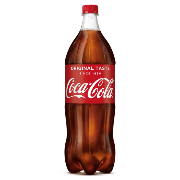 Fles Coca-Cola Original Taste van 1 liter met rood etiket en rode dop